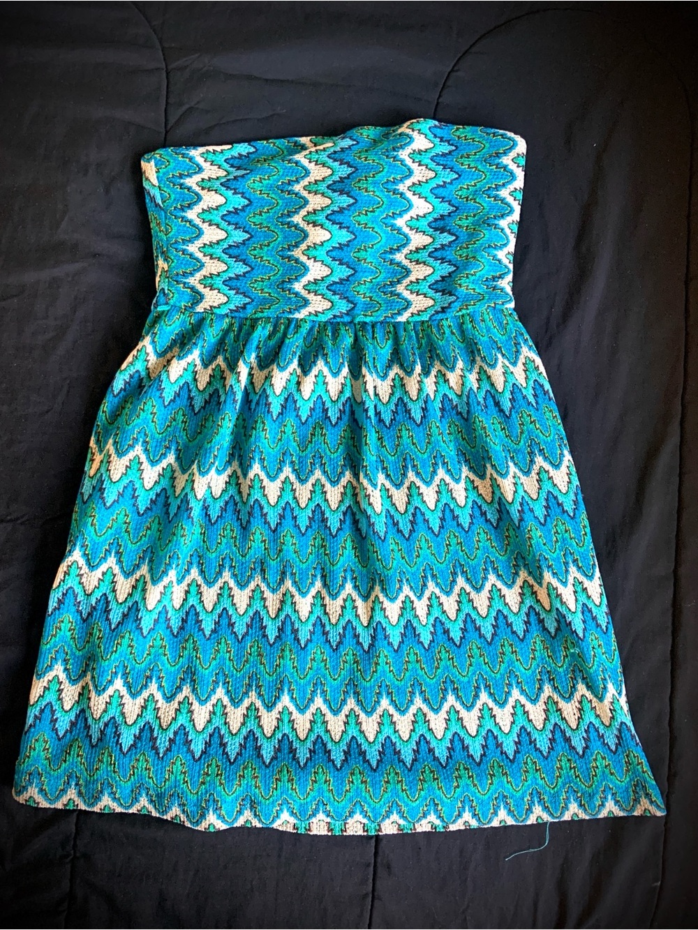 Strapless Wave-Print Sundress in Aqua & Teal